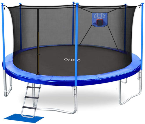 trampoline with basketball hoop