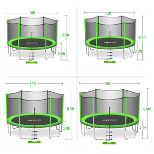 ORCC Green Out-net trampoline with Enclosure Net Ladder and Rain Cover